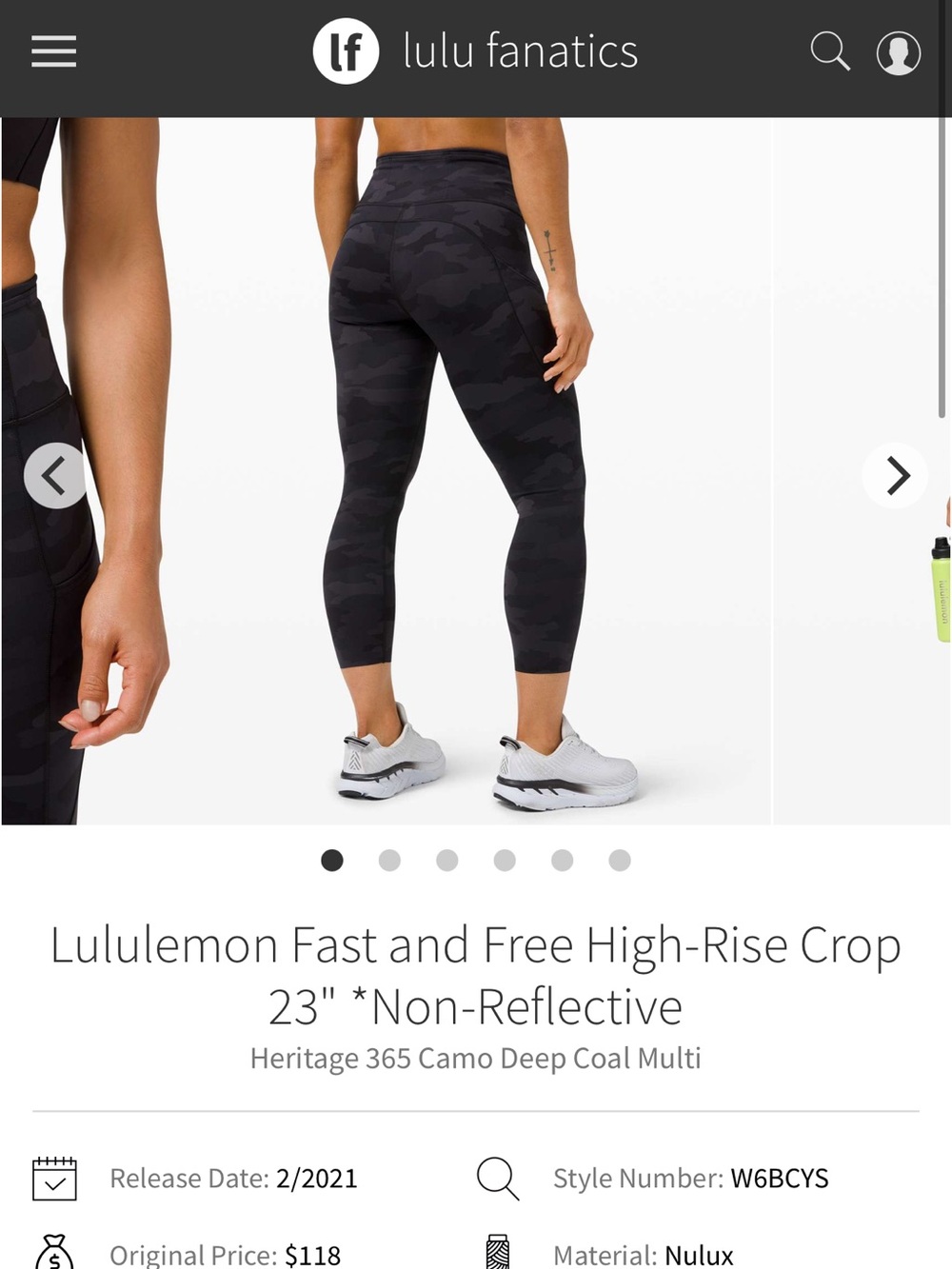 Lululemon Fast&Free High-Rise Crop 23" *Non-Reflective, Heritage 365 Camo, Sz 8